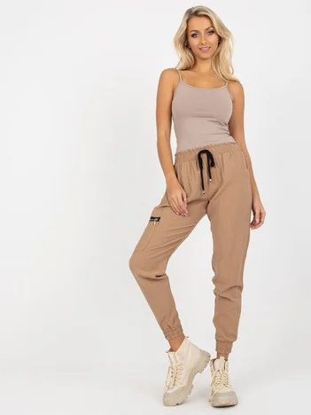 Pantaloni Dama Mansete elastice, Guler inalt, ZULUNA, Bej Casual