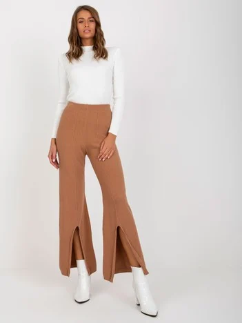 Pantaloni Dama Lejera, Guler inalt, COCO ANGELO, Camel Eleganta Office
