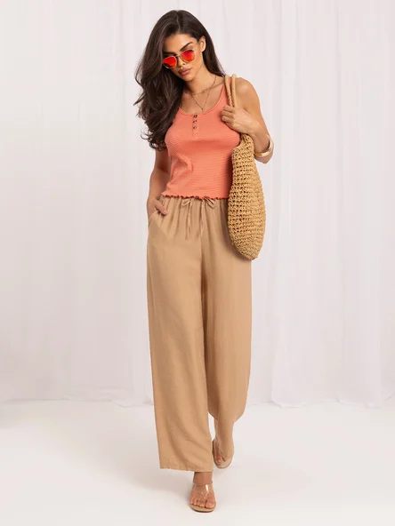 Pantaloni Dama Lunga, Larga, ITALY MODA, Camel