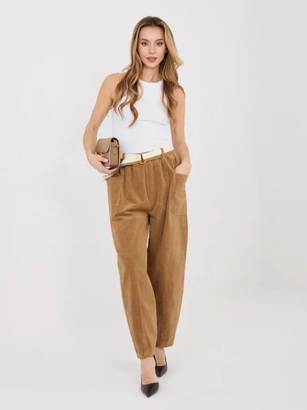 Pantaloni Dama Conica, Guler inalt, RUE PARIS, Camel Casual