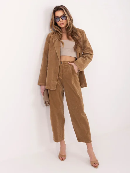 Pantaloni Dama Conica, Guler inalt, RUE PARIS, Camel Casual