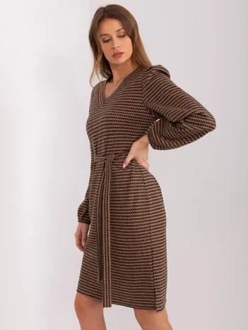 Rochie Dama Maxi, Geometric, LAKERTA, Camel Eleganta Office