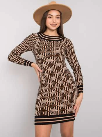 Rochie Dama Maxi, Geometric, Och Bella, Camel Eleganta Office
