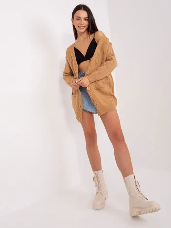 Pulover Dama Maneca lunga, Decolteu in V, Wool Fashion Italia, Camel Casual