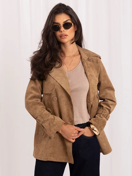 Jacheta Dama Mini, Guler inalt, ITALY MODA, Camel Eleganta Office