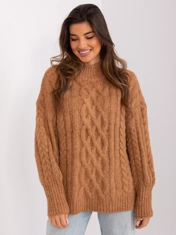 Pulover Dama Guler inalt, Acril, Wool Fashion Italia, Camel Casual
