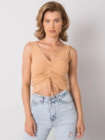 Top Dama Decolteu in V, Acril, CALBEN, Camel