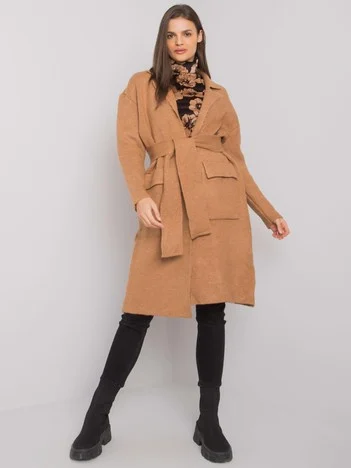 Cardigan Dama Maneca lunga, Guler inalt, RUE PARIS, Camel Eleganta Office