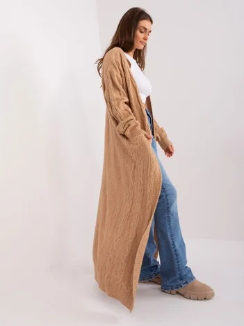 Cardigan Dama Maneca lunga, Guler inalt, Wool Fashion Italia, Camel Eleganta Office