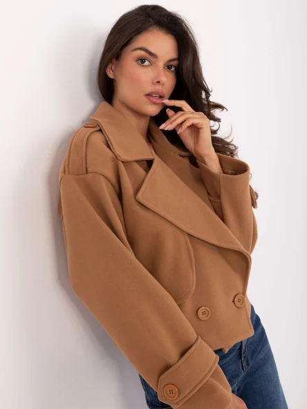Jacheta Dama Mini, Guler inalt, RUE PARIS, Camel Eleganta Office