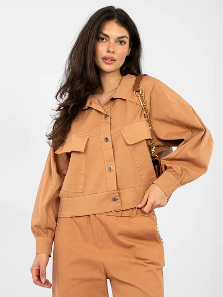 Jacheta Dama Mini, Guler inalt, RUE PARIS, Portocaliu Casual