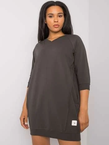 Rochie Dama Mini, Decolteu in V, RELEVANCE, Khaki Eleganta Office