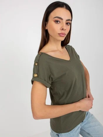 Bluza Dama Mini, Decolteu in V, Och Bella, Khaki Casual
