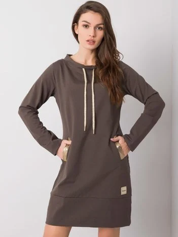 Rochie Dama Mini, Decolteu rotund, RELEVANCE, Khaki Eleganta Office
