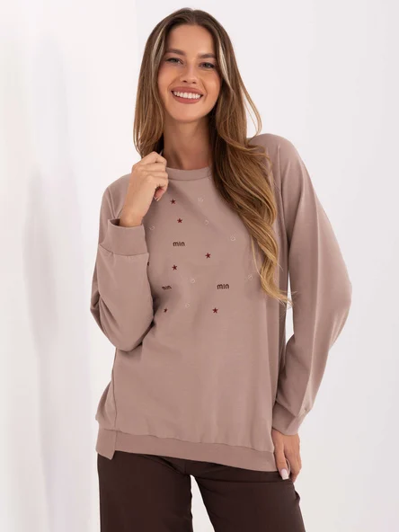 Bluza Dama Maneca lunga, Decolteu rotund, RELEVANCE, Bej Casual