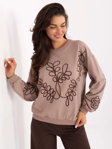 Bluza Dama Maneca lunga, Decolteu rotund, RELEVANCE, Bej Casual