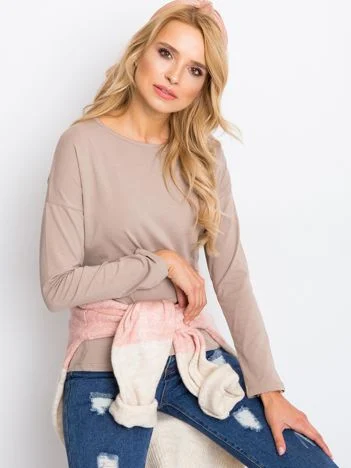 Bluza Dama Maneca lunga, Decolteu rotund, BASIC FEEL GOOD, Bej Eleganta Office
