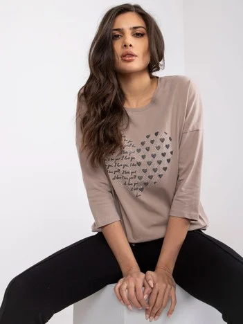 Bluza Dama Maneca 3/4, Imprimat, RELEVANCE, Bej Eleganta Office