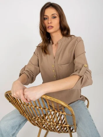 Camasa Dama Maneca lunga, Boho, RUE PARIS, Bej Eleganta Office