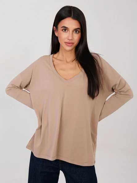 Bluza Dama Maneca lunga, Decolteu in V, RUE PARIS, Bej Eleganta Office
