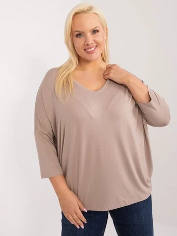 Bluza Dama Maneca 3/4, Decolteu in V, RELEVANCE, Bej Eleganta Office