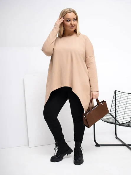 Bluza Dama Lunga, Guler inalt, RELEVANCE, Bej Casual