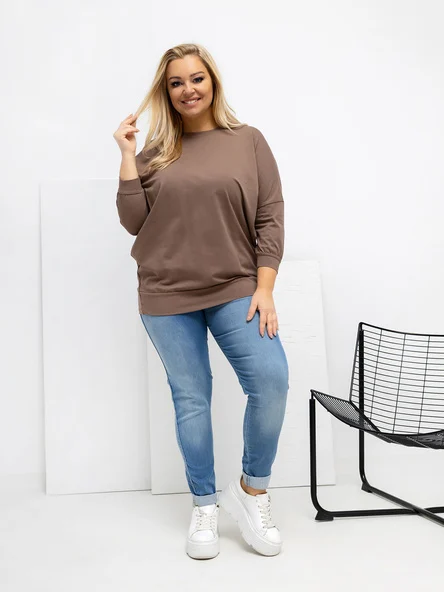 Bluza Dama Maneca 3/4, Decolteu rotund, RELEVANCE, Bej Casual