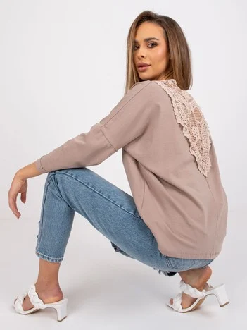Bluza Dama Maneca 3/4, Dantela, RUE PARIS, Bej Eleganta Office