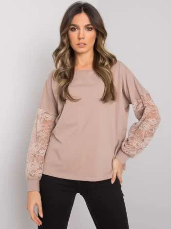 Bluza Dama Maneca lunga, Dantela, RUE PARIS, Bej Eleganta Office
