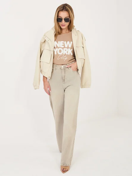 Bluza Dama Mini, Decolteu rotund, RUE PARIS, Bej
