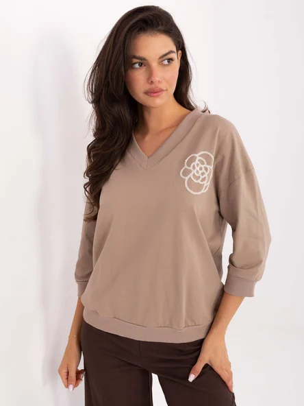 Bluza Dama Maneca 3/4, Decolteu in V, RELEVANCE, Bej Eleganta Office
