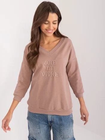 Bluza Dama Maneca 3/4, Decolteu in V, RELEVANCE, Bej Eleganta Office