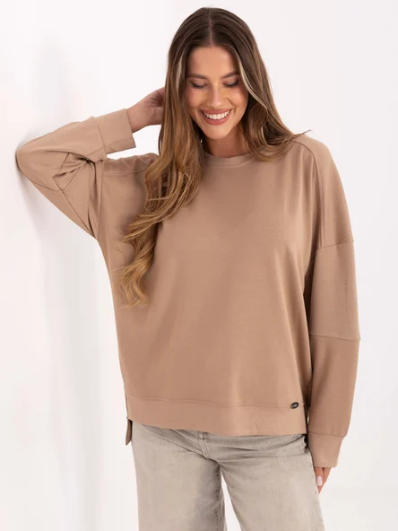 Bluza Dama Maneca lunga, Decolteu rotund, RELEVANCE, Bej Casual