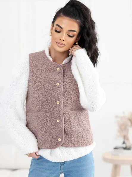 Vesta Dama Fara maneci, Fara maneci, COZY SHELLS, Bej Casual Marimi Mari