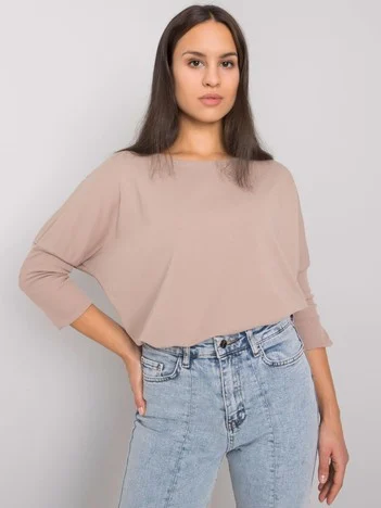 Bluza Dama Maneca 3/4, Decolteu barcuta, BASIC FEEL GOOD, Bej Eleganta Office