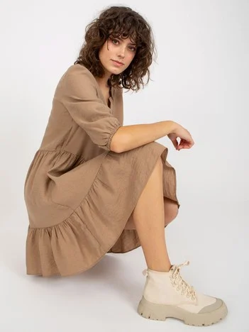 Rochie Dama Maneca 3/4, Lejera, ex moda, Bej Eleganta Office