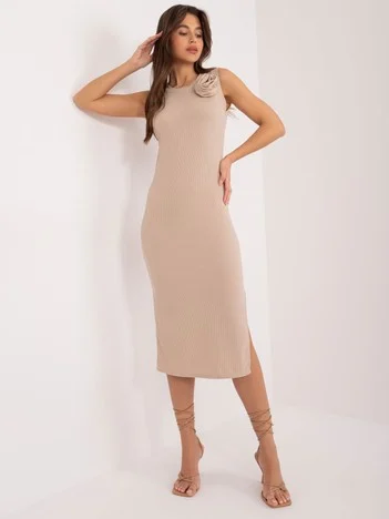 Rochie Dama Midi, Dungi, ITALY MODA, Bej de Vara
