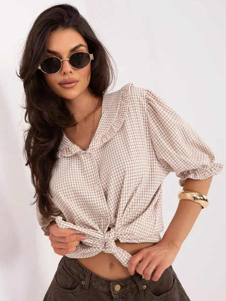 Camasa Dama Carouri, Guler inalt, ITALY MODA, Bej Eleganta Office