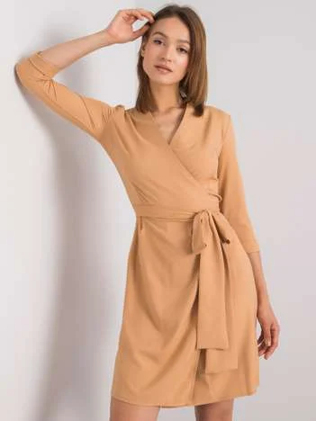 Rochie Dama Midi, Imprimat, LAKERTA, Camel de Ocazie Nunta