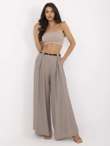 Pantaloni Dama Larga, Guler inalt, ITALY MODA, Bej Eleganta Office