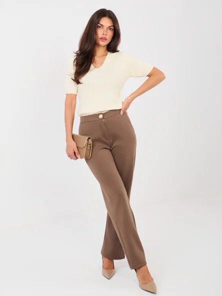 Pantaloni Dama Croiala dreapta, Guler inalt, RUE PARIS, Bej Eleganta Office
