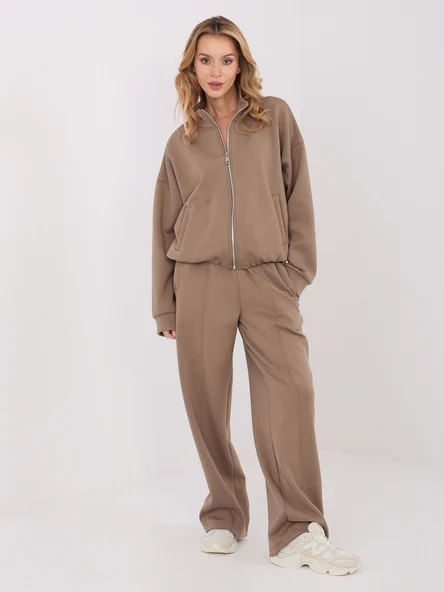 Pantaloni Dama Larga, Guler inalt, WESTEENE, Bej Casual