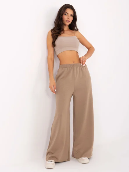 Pantaloni Dama Larga, Guler inalt, MODA ITALY, Bej Casual
