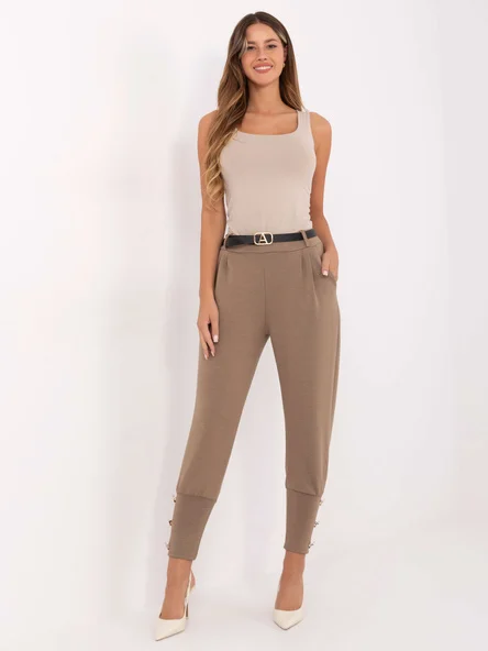 Pantaloni Dama Conica, Guler inalt, Pammy Fashion, Bej Eleganta Office