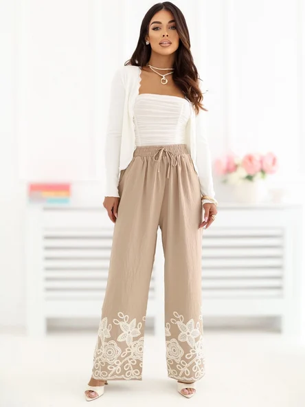 Pantaloni Dama Lunga, Larga, Miss kimery, Bej
