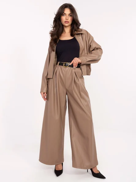 Pantaloni Dama Lunga, Larga, RUE PARIS, Bej Eleganta Office