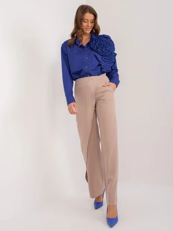 Pantaloni Dama Elegant, Guler inalt, LAKERTA, Bej Eleganta