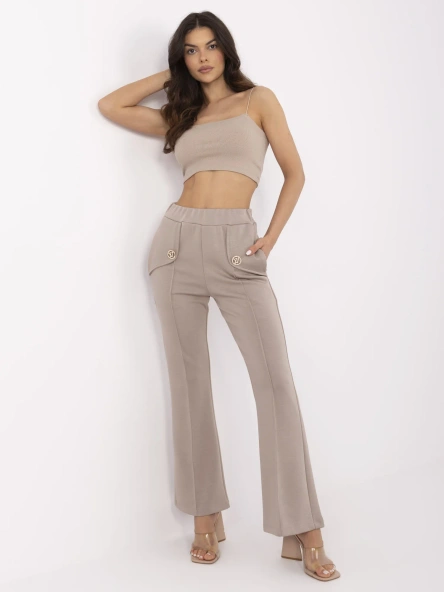 Pantaloni Dama Lejera, Guler inalt, ITALY MODA, Bej Eleganta Office