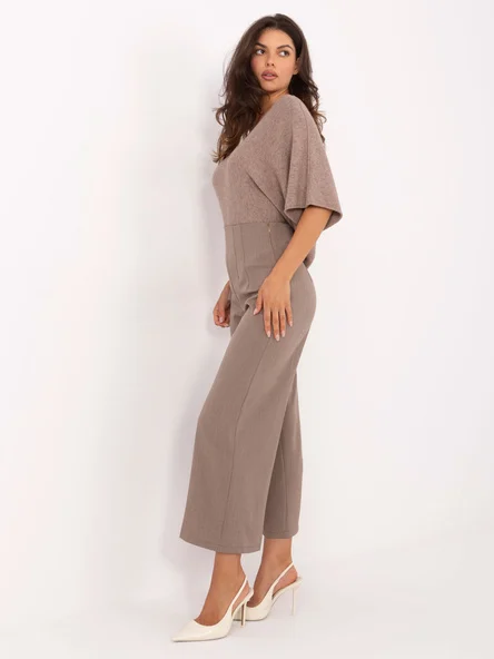 Pantaloni Dama Elegant, Guler inalt, RUE PARIS, Bej Eleganta Office