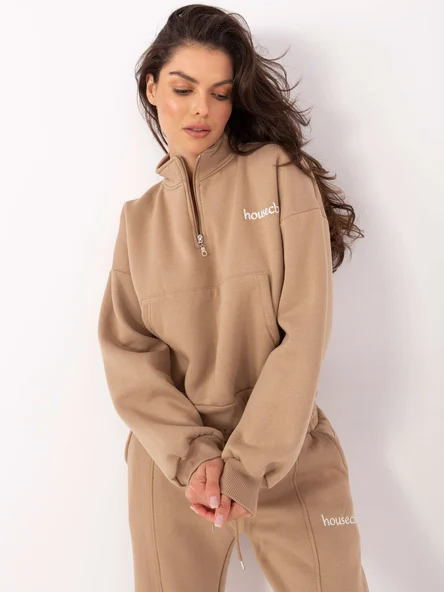 Compleu Dama Maneca lunga, Decolteu guler tunica, ex moda, Bej